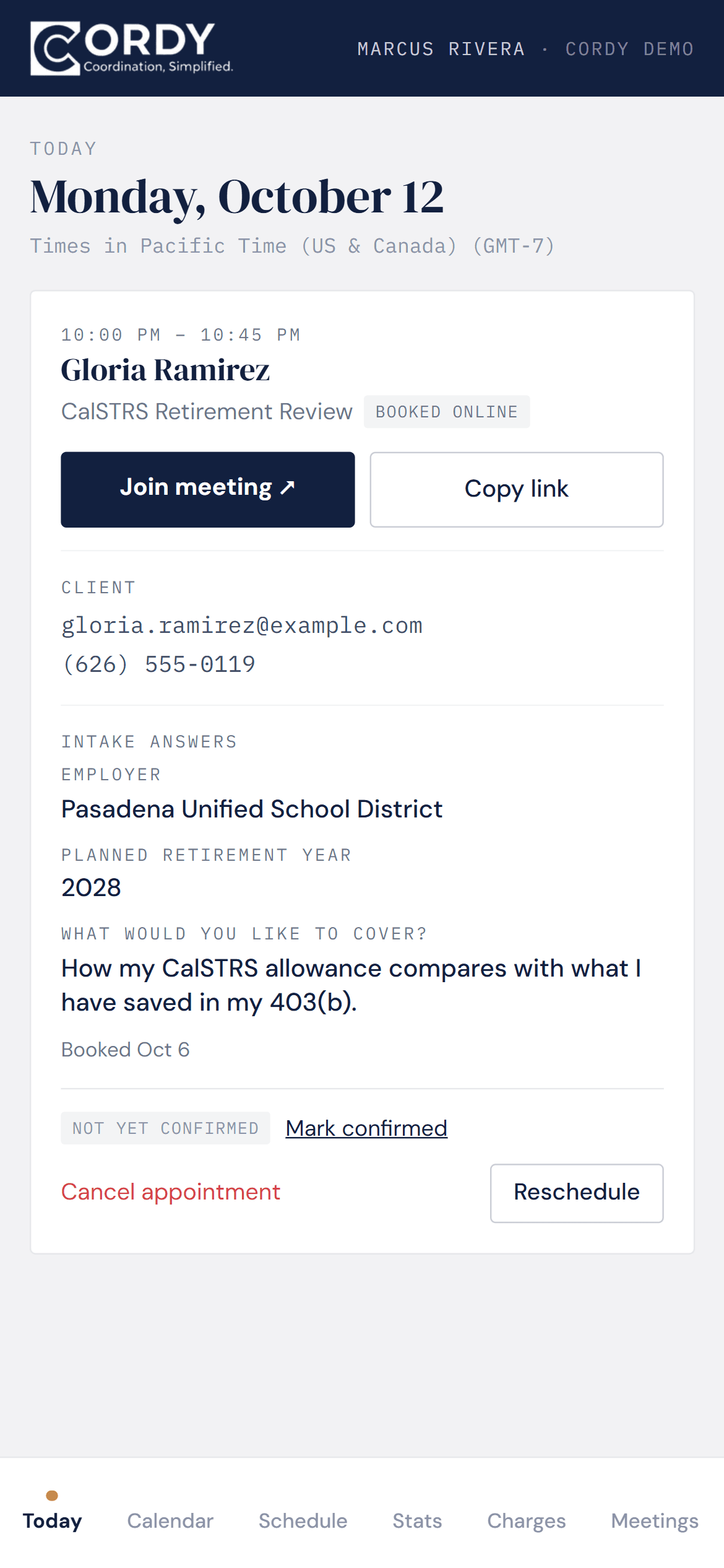The advisor app on a phone with a Join meeting card